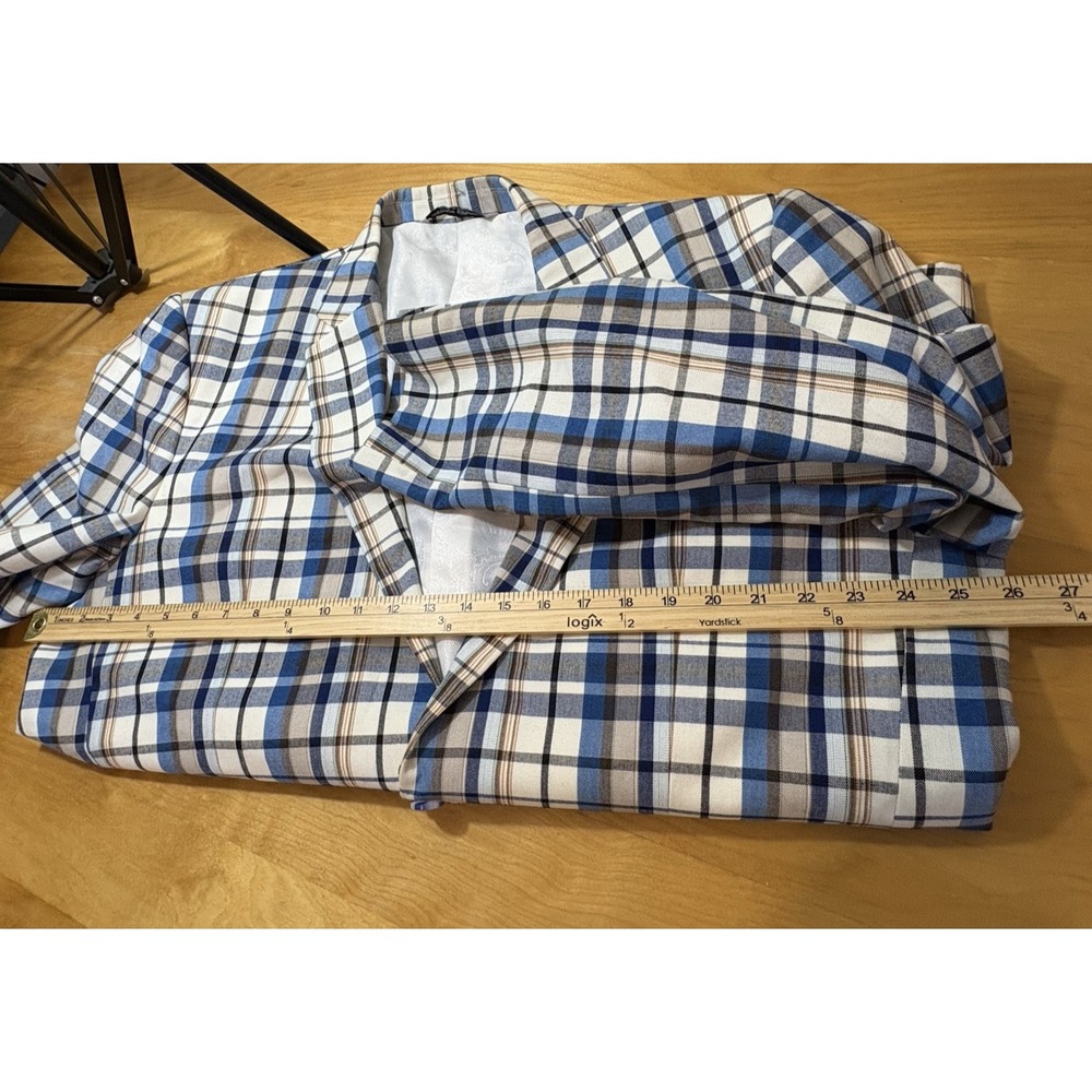 Marco Grossi Mens Blazer Size 48Long Blue Plaid 2-button Closure - Picture 9 of 10